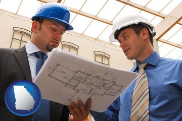 two architects reviewing blueprints - with Georgia icon