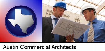 two architects reviewing blueprints in Austin, TX