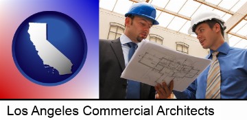 two architects reviewing blueprints in Los Angeles, CA